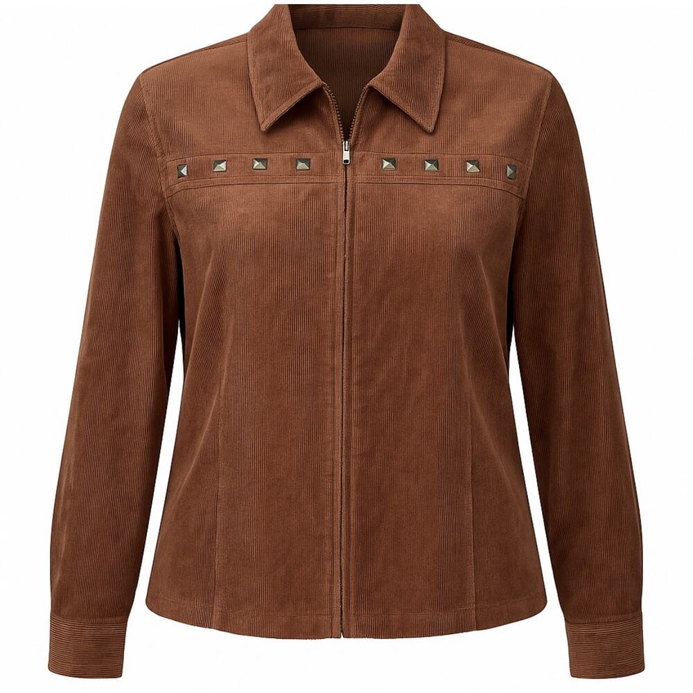 BonWorth Brown Corduroy Studded Western Jacket Zip Front Size Large